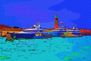 Venedik, Büyük Kanal manzarası ve Santa Maria Della sa Bazilikası. İtalya