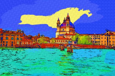 Venedik, Büyük Kanal manzarası ve Santa Maria Della sa Bazilikası. İtalya