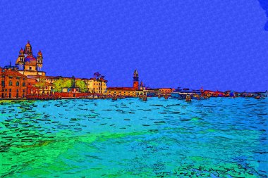 Venedik, Büyük Kanal manzarası ve Santa Maria Della sa Bazilikası. İtalya