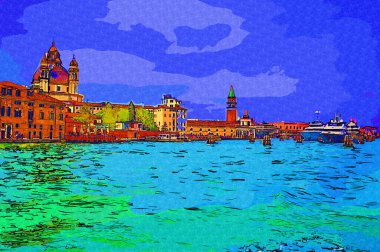 Venedik, Büyük Kanal manzarası ve Santa Maria Della sa Bazilikası. İtalya