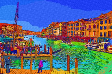 İtalya Venedik 'teki Ada Murano' su. Tekneyle kanalı izle