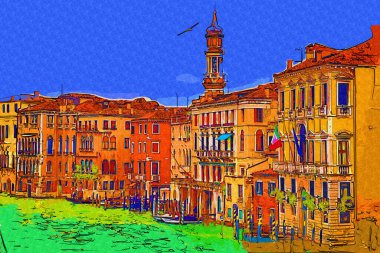 İtalya Venedik 'teki Ada Murano' su. Tekneyle kanalı izle