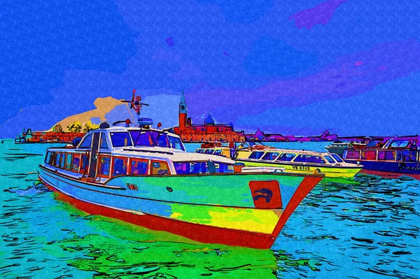 Venedik tekneleri liman, gemiler, İtalya, antika retro