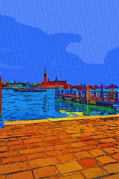 Venedik, Büyük Kanal manzarası ve Santa Maria Della sa Bazilikası. İtalya