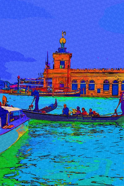 Venedik, Büyük Kanal manzarası ve Santa Maria Della sa Bazilikası. İtalya