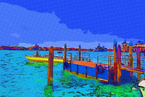 Venedik, Büyük Kanal manzarası ve Santa Maria Della sa Bazilikası. İtalya