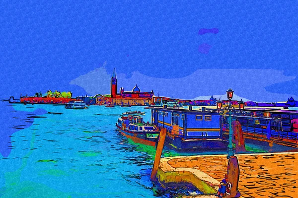 Venedik, Büyük Kanal manzarası ve Santa Maria Della sa Bazilikası. İtalya