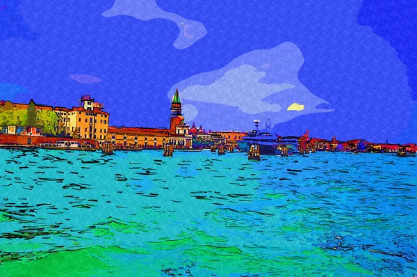 Venedik, Büyük Kanal manzarası ve Santa Maria Della sa Bazilikası. İtalya