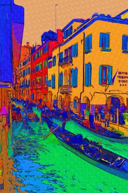 Venedikli gondolcu Venedik İtalya 'nın yeşil kanal sularında gondola biniyor.