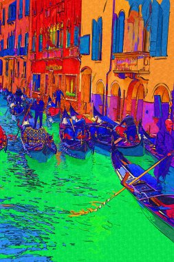 Venedikli gondolcu Venedik İtalya 'nın yeşil kanal sularında gondola biniyor.