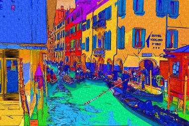 Venedikli gondolcu Venedik İtalya 'nın yeşil kanal sularında gondola biniyor.