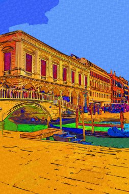 Venedikli gondolcu Venedik İtalya 'nın yeşil kanal sularında gondola biniyor.