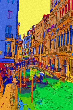 Venedikli gondolcu Venedik İtalya 'nın yeşil kanal sularında gondola biniyor.