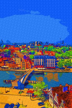 Akşama kadar Gdansk 'taki eski kasabanın hava manzarası