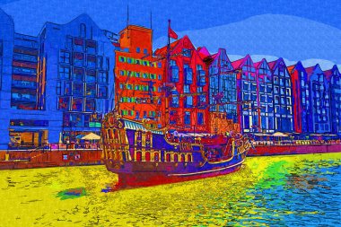 Gdansk tekneleri Motlawa 'ya ev sahipliği yapıyor. Eski model antika.