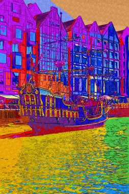 Gdansk tekneleri Motlawa 'ya ev sahipliği yapıyor. Eski model antika.