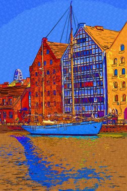 Gdansk tekneleri Motlawa 'ya ev sahipliği yapıyor. Eski model antika.