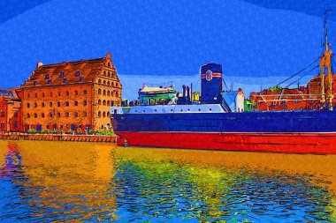 Gdansk tekneleri Motlawa 'ya ev sahipliği yapıyor. Eski model antika.