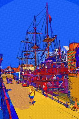 Gdansk tekneleri Motlawa 'ya ev sahipliği yapıyor. Eski model antika.