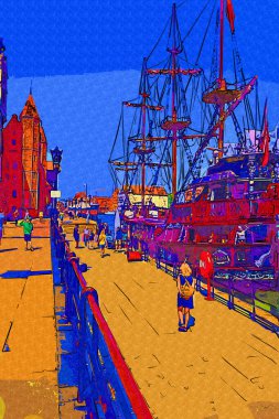 Gdansk tekneleri Motlawa 'ya ev sahipliği yapıyor. Eski model antika.