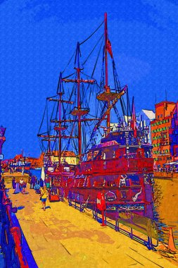 Gdansk tekneleri Motlawa 'ya ev sahipliği yapıyor. Eski model antika.