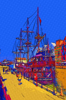 Gdansk tekneleri Motlawa 'ya ev sahipliği yapıyor. Eski model antika.