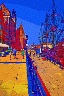 Gdansk tekneleri Motlawa 'ya ev sahipliği yapıyor. Eski model antika.