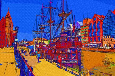 Gdansk tekneleri Motlawa 'ya ev sahipliği yapıyor. Eski model antika.