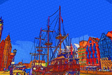 Gdansk tekneleri Motlawa 'ya ev sahipliği yapıyor. Eski model antika.