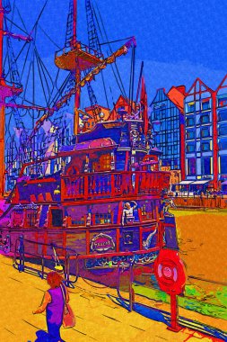 Gdansk tekneleri Motlawa 'ya ev sahipliği yapıyor. Eski model antika.