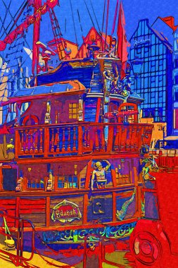 Gdansk tekneleri Motlawa 'ya ev sahipliği yapıyor. Eski model antika.