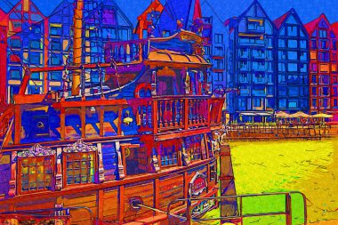 Gdansk tekneleri Motlawa 'ya ev sahipliği yapıyor. Eski model antika.