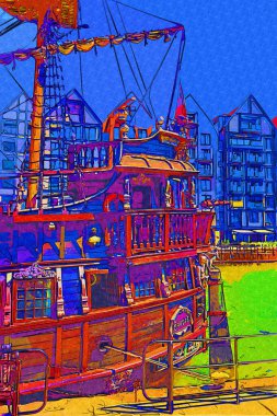 Gdansk tekneleri Motlawa 'ya ev sahipliği yapıyor. Eski model antika.