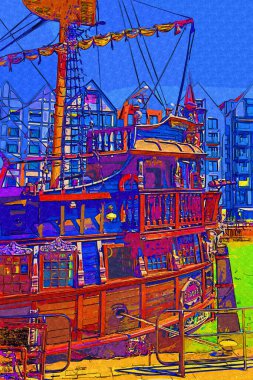 Gdansk tekneleri Motlawa 'ya ev sahipliği yapıyor. Eski model antika.