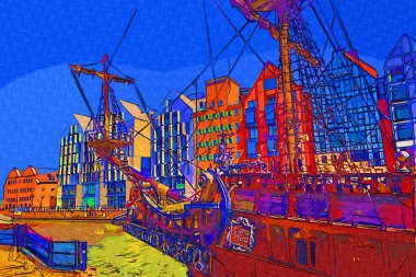 Gdansk tekneleri Motlawa 'ya ev sahipliği yapıyor. Eski model antika.