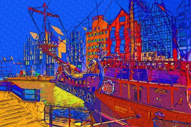 Gdansk tekneleri Motlawa 'ya ev sahipliği yapıyor. Eski model antika.