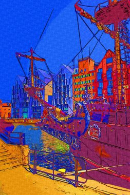 Gdansk tekneleri Motlawa 'ya ev sahipliği yapıyor. Eski model antika.