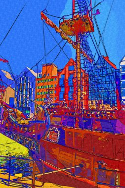 Gdansk tekneleri Motlawa 'ya ev sahipliği yapıyor. Eski model antika.