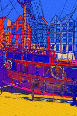 Gdansk tekneleri Motlawa 'ya ev sahipliği yapıyor. Eski model antika.