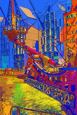 Gdansk tekneleri Motlawa 'ya ev sahipliği yapıyor. Eski model antika.