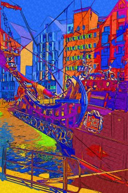 Gdansk tekneleri Motlawa 'ya ev sahipliği yapıyor. Eski model antika.