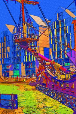 Gdansk tekneleri Motlawa 'ya ev sahipliği yapıyor. Eski model antika.