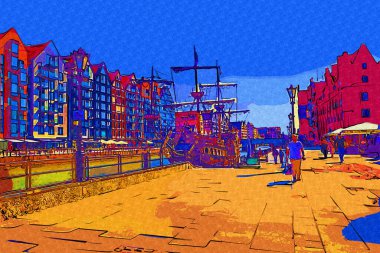 Gdansk tekneleri Motlawa 'ya ev sahipliği yapıyor. Eski model antika.