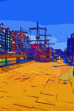 Gdansk tekneleri Motlawa 'ya ev sahipliği yapıyor. Eski model antika.