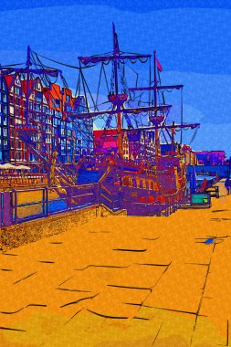 Gdansk tekneleri Motlawa 'ya ev sahipliği yapıyor. Eski model antika.