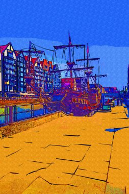 Gdansk tekneleri Motlawa 'ya ev sahipliği yapıyor. Eski model antika.