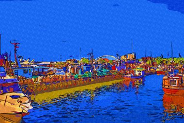 Yelkenli tekneleri Kolobrzeg 'deki marinaya demirlemiş.