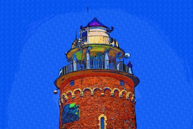 El çizimi suluboya deniz feneri illüstrasyon sanat klasiği çizimi