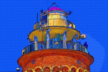 El çizimi suluboya deniz feneri illüstrasyon sanat klasiği çizimi