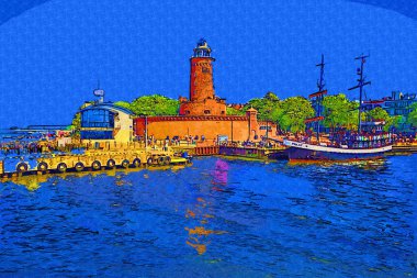 El çizimi suluboya deniz feneri illüstrasyon sanat klasiği çizimi